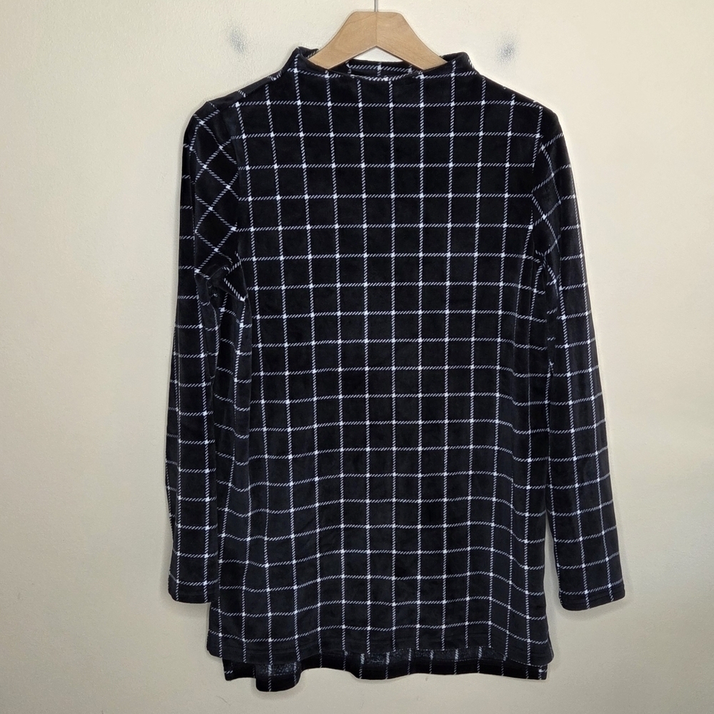 Lands' End | Black & White Windowpane Soft Plush Velour Mockneck Top Size Small